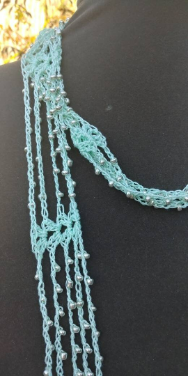 Beaded Crochet Necklace - Mint
